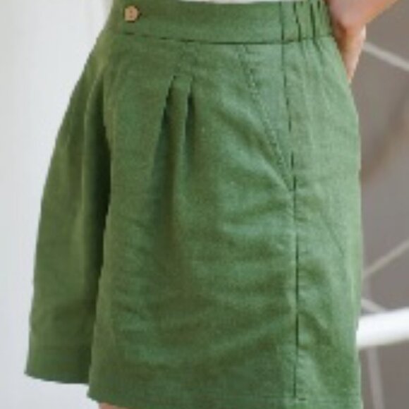 Hannah Canvas Linen High Waist Shorts - Olive - Large - NEW - Picture 3 of 3